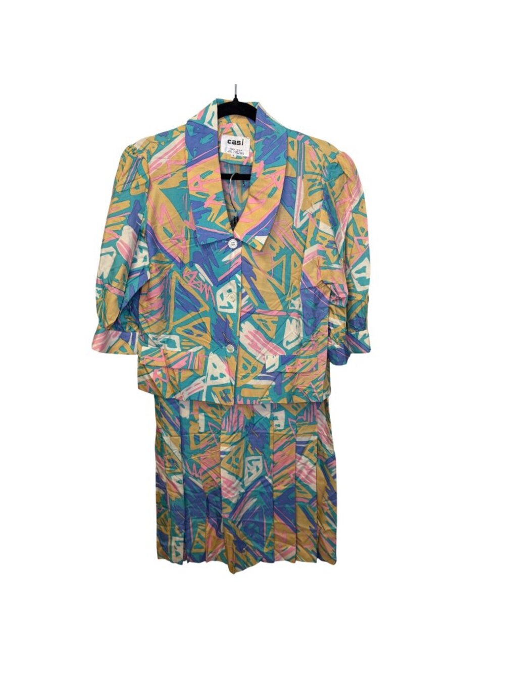 VTG Casi 100% Silk 2 Piece Skirt Suit SZ 6 Abstract Geometric Hong Kong 80s 90s